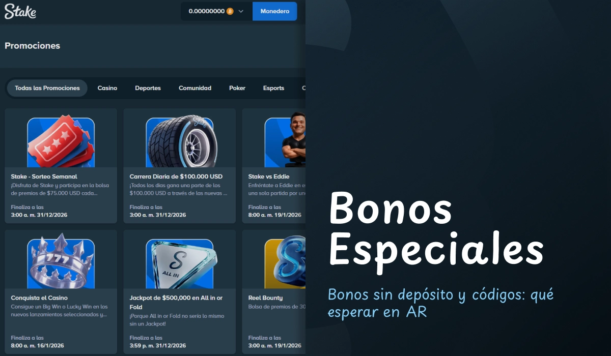 Pantalla de promociones de Stake con diferentes bonos especiales