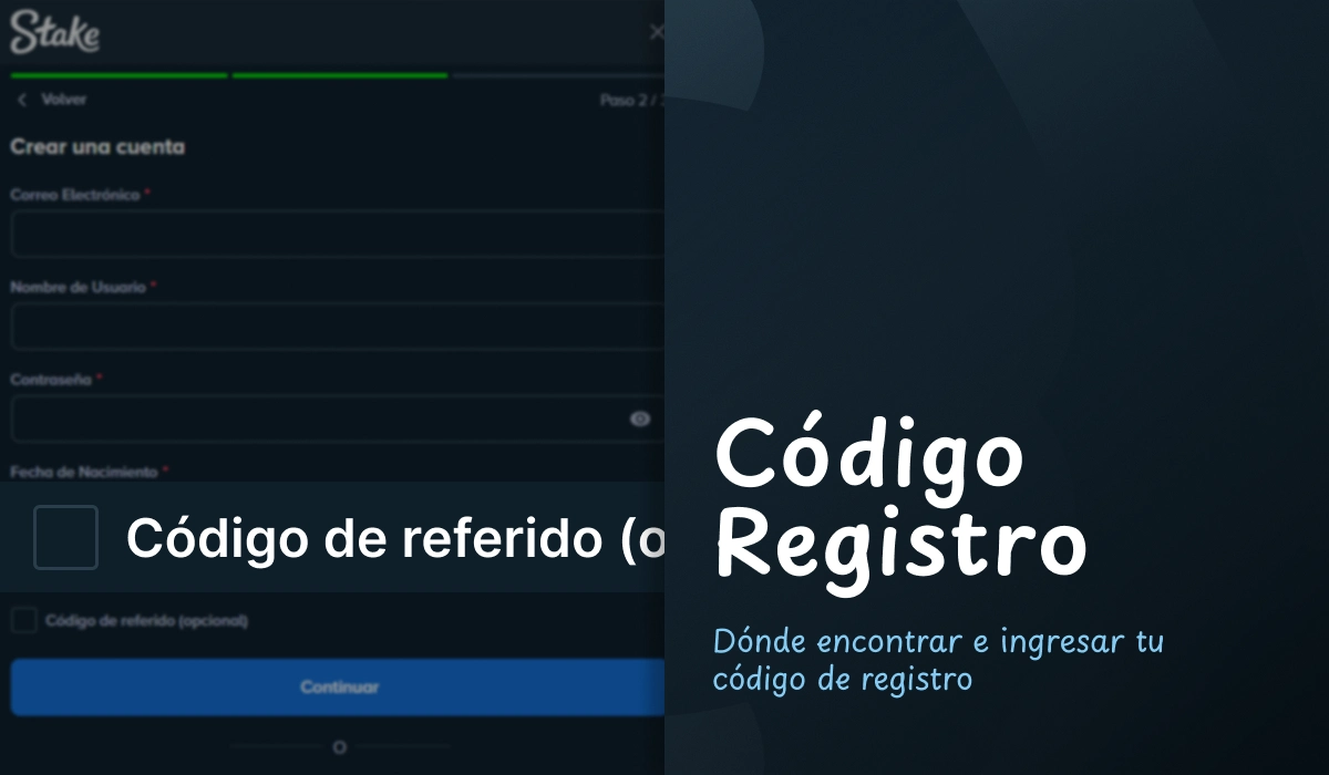 Formulario de Stake con campo para ingresar código de registro