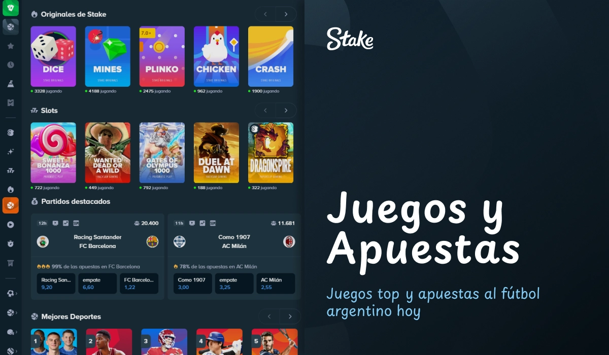 Catálogo de juegos de casino y apuestas deportivas en Stake
