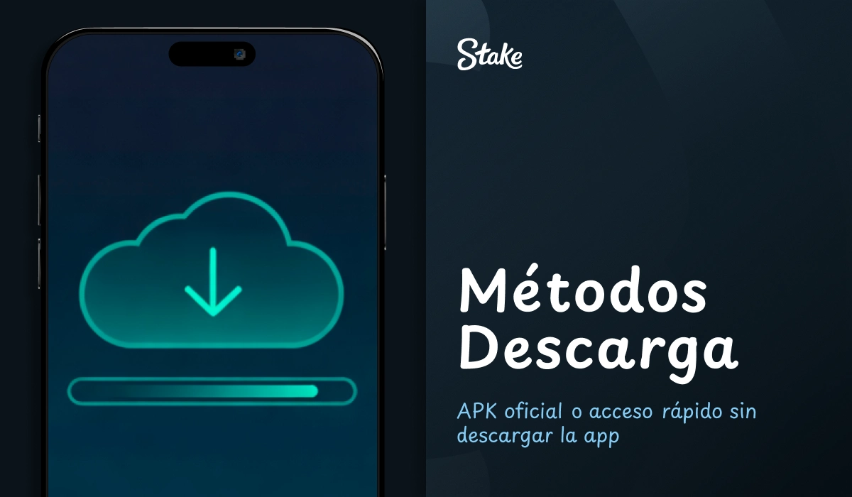 Pantalla de smartphone con icono de descarga desde la nube de Stake