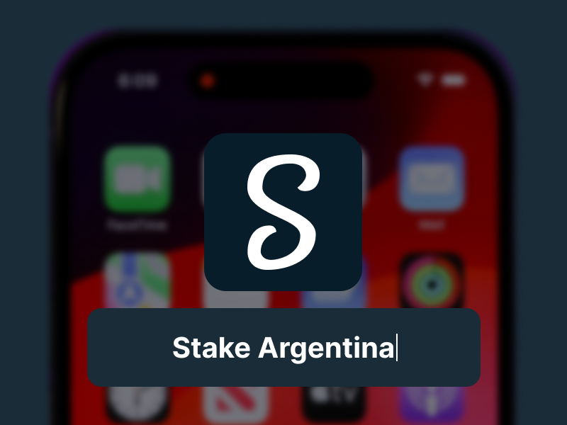 Pantalla de inicio del teléfono con el icono de Stake y el nombre “Stake Argentina!”.