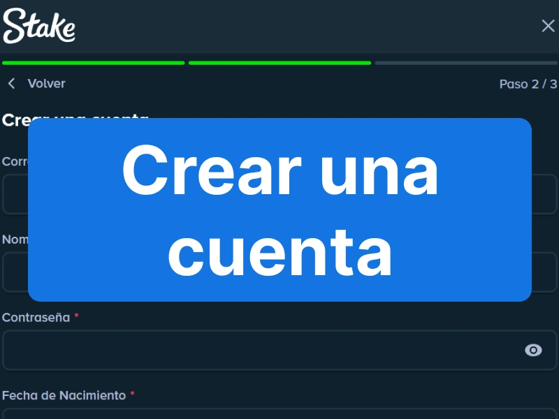 Pantalla de registro en Stake con el botón “Crear una cuenta”.