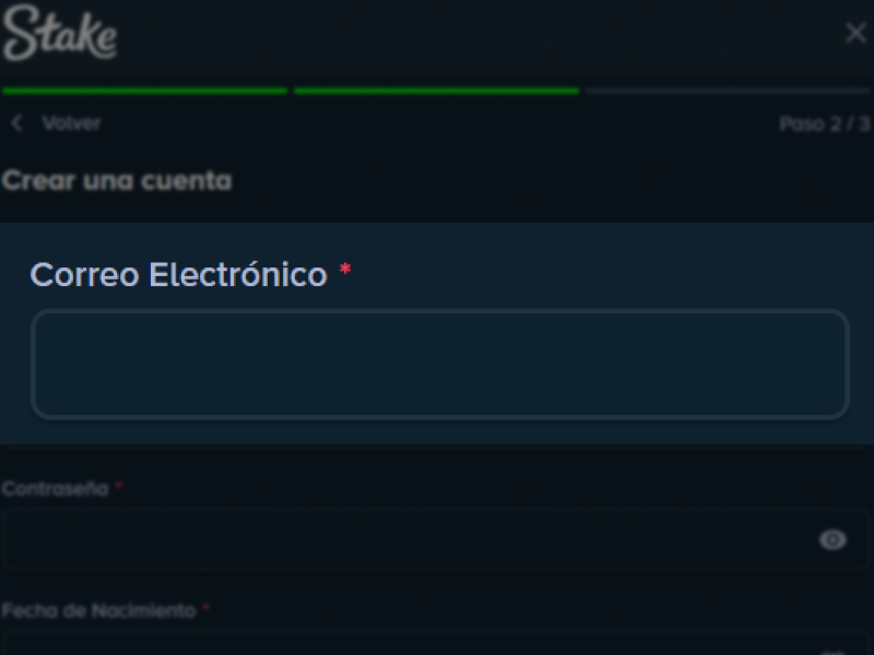 Campo “Correo Electrónico” en el registro de Stake para ingresar el email.