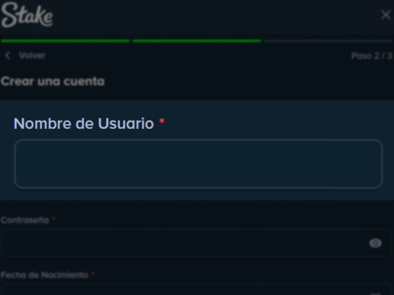 Campo “Nombre de Usuario” en Stake para elegir el nombre de usuario.
