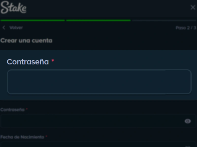 Campo “Contraseña” en Stake para crear una contraseña segura.