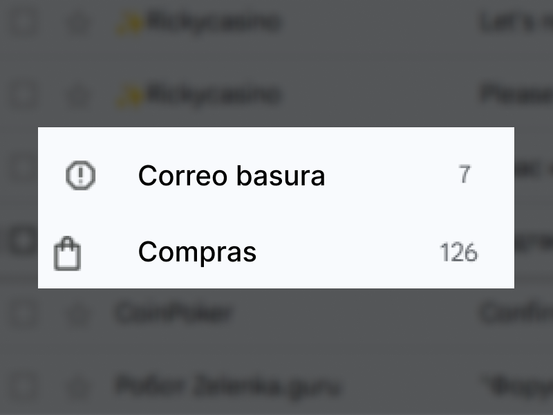 Bandeja de entrada: carpeta “Correo basura” para encontrar el email de Stake.